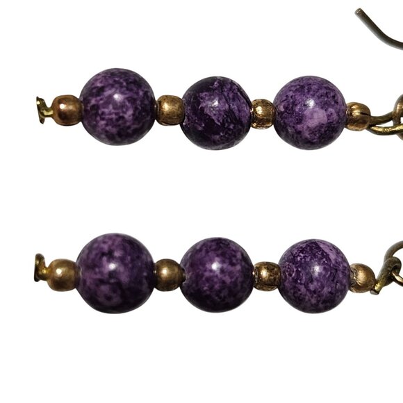 Elegant Purple Gold Beaded Dangle Earrings Boho Chic Fashion Jewelry Women - Picture 2 of 3